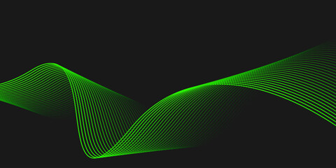 Wall Mural - abstract black elegant background with green shining lines waves. modern background for banner, post