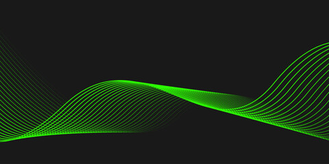 Wall Mural - abstract black elegant background with green shining lines waves. modern background for banner, post