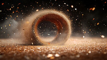 Poster - Abstract Spiral of Brown Dust and Gold Glitter in Motion