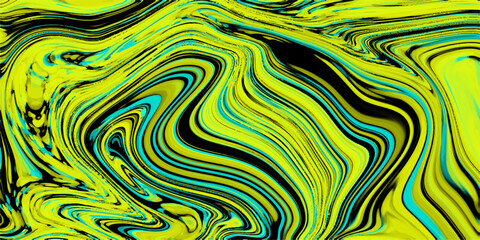 Aufkleber - Abstract yellow and teal swirls background with fluid and marbled aesthetic designs