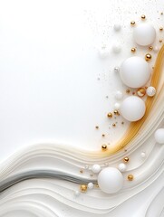 Poster - Abstract White Gold and Silver Sphere Composition with Wavy Ribbons