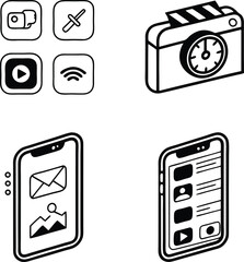 Poster - A vector illustration set of mobile phone icons for web and app design, featuring technology, communication, and business symbols on a display screen