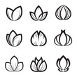 © vectorartdesigner - Set of minimalist lotus flower icons in black and white for design elements