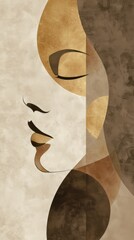 Poster - Abstract representation of a woman's profile in earthy tones showcasing tranquility and beauty