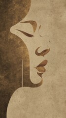 Poster - Artistic profile illustration of a woman's face on textured background showcasing elegance and simplicity