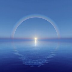 Poster - Vibrant sunrise over calm ocean waters with a radiant reflection at dawn