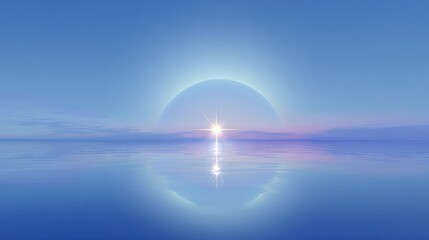 Poster - Sunrise over a calm ocean creating a breathtaking reflection with soft blue and purple hues
