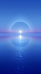 Poster - Majestic sunrise reflecting on tranquil water surface during early morning hours in serene blue landscape