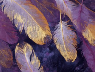Poster - Colorful feathers arranged in an intricate pattern against a dark background