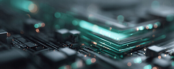 Poster - Abstract closeup of a modern circuit board. Evokes themes of technology, innovation, and connectivity. Perfect for science, tech, or futuristic concepts.