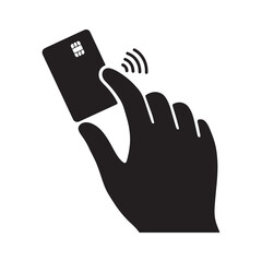 Fototapete - Hand with payment credit card black silhouette vector art and illustration  Silhouette white background.