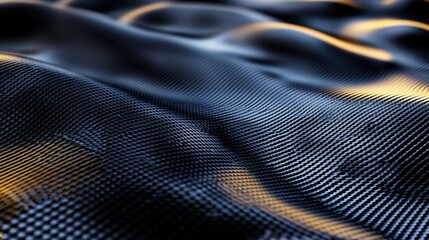 Poster - Abstract Black Surface with Wavy Texture and Golden Highlights