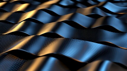 Poster - Abstract Wavy Pattern in Shiny Black and Gold Textures and Surfaces