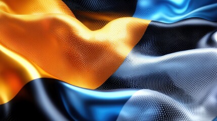 Poster - Vibrant Wavy Fabric with Blue, Black, and Orange Colors Textile Design