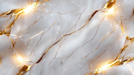Poster - Elegant White Marble Background with Golden Veins and Sparkles