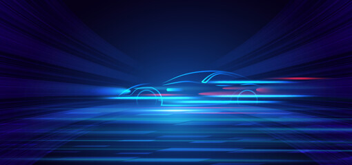 Wall Mural - sport car on hi-speed motion moving concept on dark blue background.