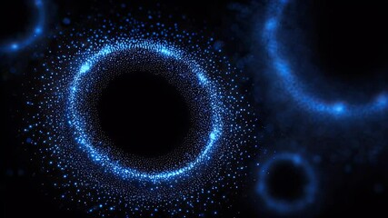 Wall Mural - Abstract blue glowing circles on a black background, creating a sense of depth and motion