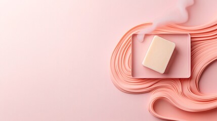 Poster - Levitation of a Creamy Soap Bar on Pink Rippled Tray