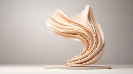 Poster - Beige Fabric Sculpture with Flowing Folds Against White Background