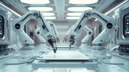 Poster - Futuristic Robotic Assembly Line, Advanced Automation in a Modern Factory