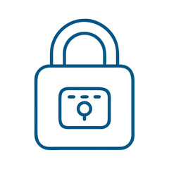 Poster - Digital lock icon in minimalist style with blue outline design  