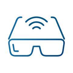 Poster - Smart glasses icon design with wireless signal waves in blue  