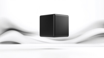 Poster - Black Cube Hovering Above White Draped Fabric