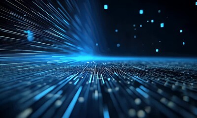 Wall Mural - abstract representation of digital data flow with glowing particles creating a dynamic background ef