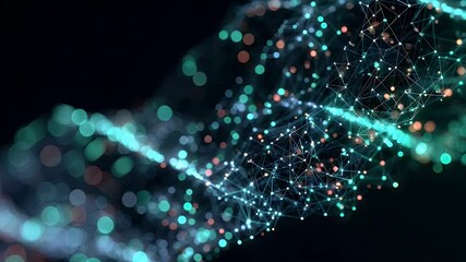 Wall Mural - abstract representation of interconnected nodes and lines creating a digital wave pattern in dark sp