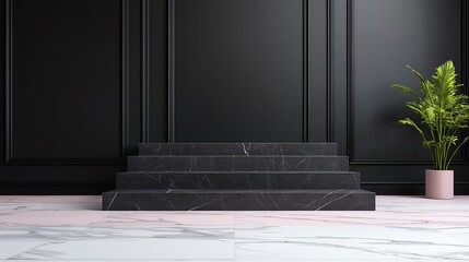 Poster - Black Marble Steps Minimalist Interior Design