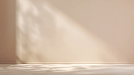Poster - Soft sunlight streams across a minimalist beige wall, casting gentle shadows and creating a calm, serene atmosphere, Minimalist home decor.