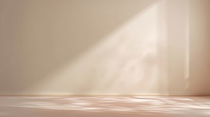 Poster - Sunlight streams through a window, casting soft shadows on a plain, beige wall and floor in a minimalistic, empty room, Minimalist home decor.