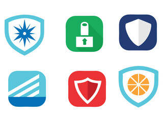 Poster - Six colorful shield icons set isolated on white background
