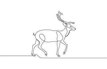 Poster - Continuous line drawing of deer horned. Single line illustration of deer or moose. Hunting animal, Elegant Deer Illustration In Continuous Line Style Minimalist Single Stroke Art Drawing.