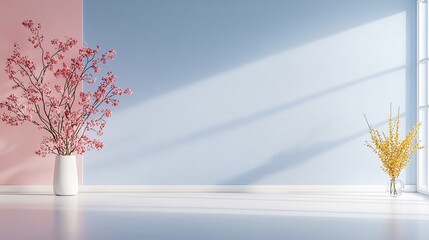 Poster - Bright Minimalist Room Interior with Pink and Blue Walls