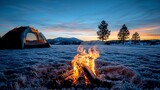 Campfire Under a Starry Winter Night Sky