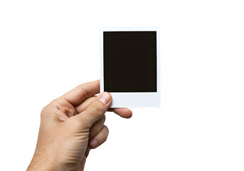 a hand holds a polaroid blank picture, isolated on white or transparent background. png
