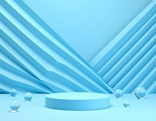 Poster - Abstract Blue Background Cylindrical Platform Display Scene