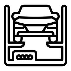 Poster - Car with elevator line icon, car service concept. Vector graphics. Cargo lift for motor vehicle repair, changing parts sign on white background, style mobile or design.