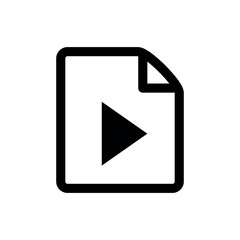 Poster - Video File Play Icon, a black outline icon of a document with a folded top-right corner, containing a centered play triangle. It represents a video file or a playable media document