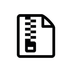 Poster - Compressed Zip File Icon, a black outline icon of a document with a folded top-right corner, featuring a zipper graphic down its center. This universally signifies a compressed file, an archive