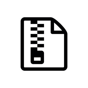 Compressed Zip File Icon, a black outline icon of a document with a folded top-right corner, featuring a zipper graphic down its center. This universally signifies a compressed file, an archive