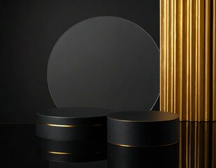 Poster - Elegant Black and Gold Display Podiums with Circular Background