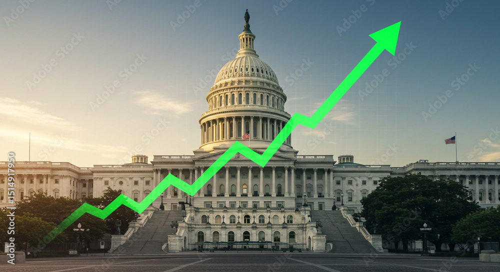 Economic Rising Numbers Capitol building with rising graph showing political-economic growth ...