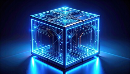 Poster - Glowing Blue Technology Cube