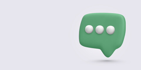 Fototapete - 3D Chat Bubble Icon with Three Dots, Floating on Light Background. Ideal for Messaging UI, Online Communication, Support Services, or Social Media Apps. Vector Illustration.