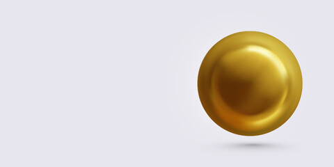 Poster - Decorative Golden Round Element with Glossy Texture, Floating on Light Background. Ideal for Luxury Design Accents, UI Details, or Elegant Visual Compositions. Vector Illustration.