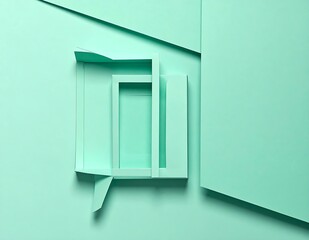 Poster - Abstract Mint Green Paper Box Design, Geometric Shapes, Minimalist Style