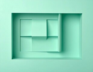 Poster - Abstract Mint Green Geometric Cuboid Architectural Design Recessed Shelves