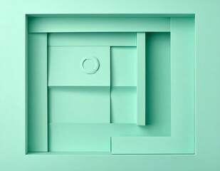 Poster - Abstract Mint Green Geometric Shapes, Layered Paper Design, Minimalist Art
